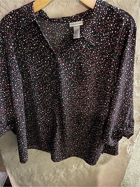 Catherines 3X Red, White & Blue Star Print Button Front Blouse